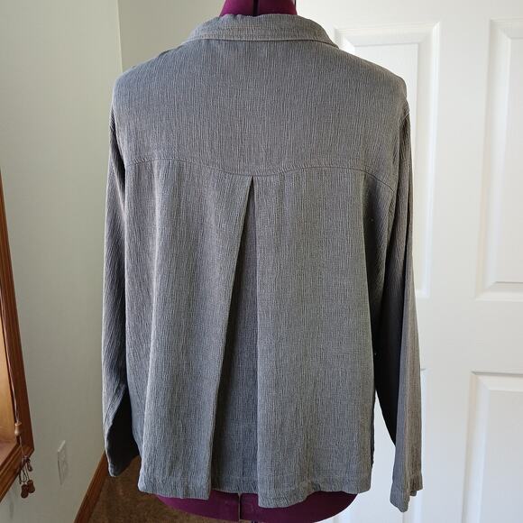 Amanda Gray Tencel Button up Blouse Large long sleeve textured collared grey - Picture 4 of 16
